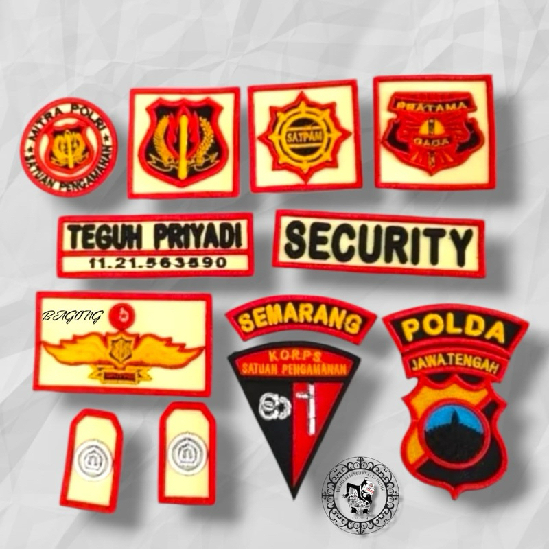 BORDIR ATRIBUT SATUAN SATPAM TIMBUL 3D CREAM DAN COKLAT