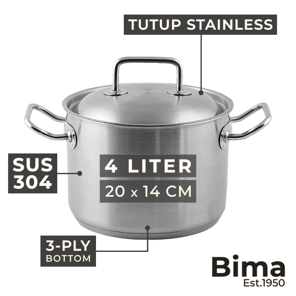 BIMA Panci Stainless Steel 4 Liter SUS 304 Saucepot 20 x 14 CM Chef de Cuisine
