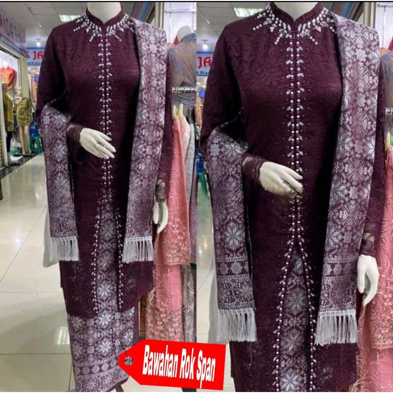 TERLARIS Setelan Kebaya Modern Tunik Brokat Non Gliter Payet/Setelan Kebaya Tunik Pesta