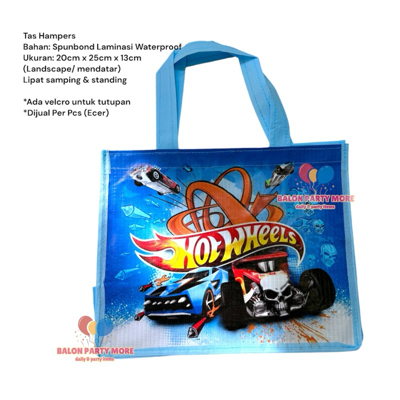 

(ECERAN HOTWHEELS) TAS HAMPERS SOUVENIR BAHAN SPUNBOND MURAH LAMINASI UKURAN 20cm x 25cm x 13xm / TAS SERBAGUNA ANTI AIR MURAH / HOT WHEELS MOBIL CARS