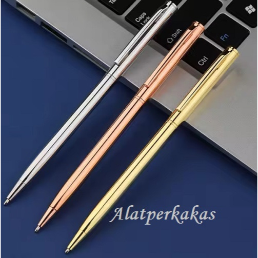 

Pulpen Slim Stainless Steel Emas Rose Gold Silver Chrome Slim Exclusive Pen