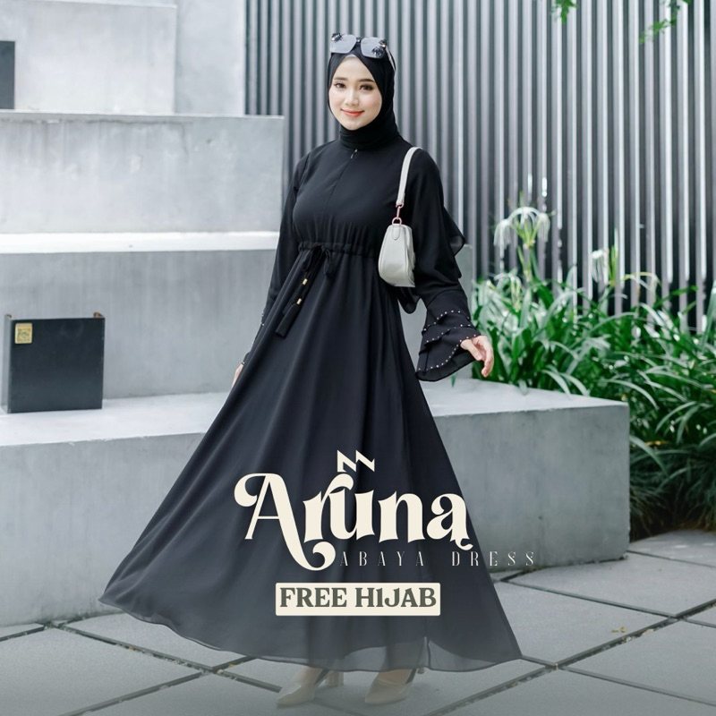 [Myza] FREE HIJAB Aruna Abaya Dress Premium | Dress Bahan Ceruty Baby Doll Full Furing | Gamis Lebar