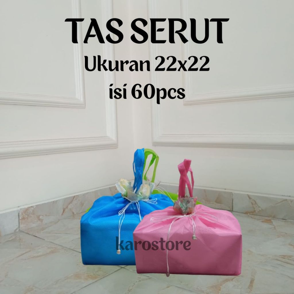 

PAKKET MURAH Isi 60pcs Ukuran 22x22 Tas Serut,Tas Besek, Tas Pembungkus kado,Tas Berbagi Nasi Kotak