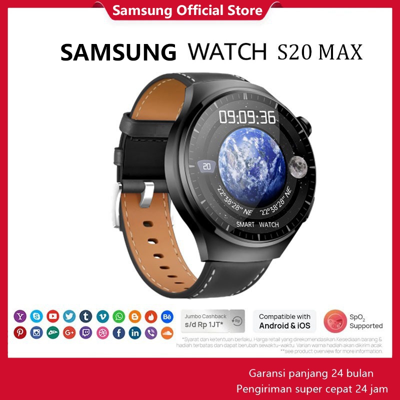 【100％✅Original】Samsung-smartWatch S20 Max amoled jam tangan Pria Wanita Full Touch Screen Bluetooth 
