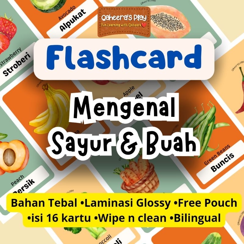 flash card mainan edukasi anak tebal dan besar mengenal buah dan sayuran