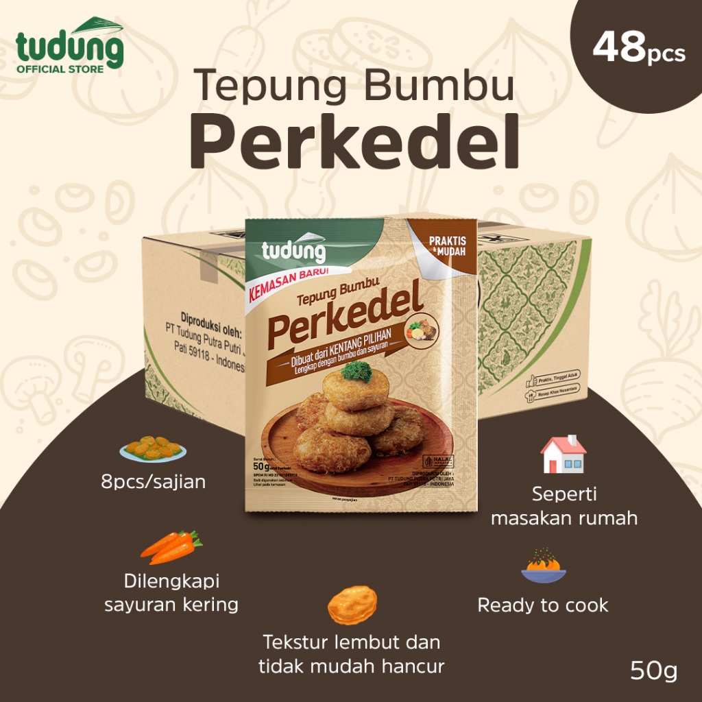 

Tudung Tepung Bumbu Perkedel 50g Kemasan Karton isi 48