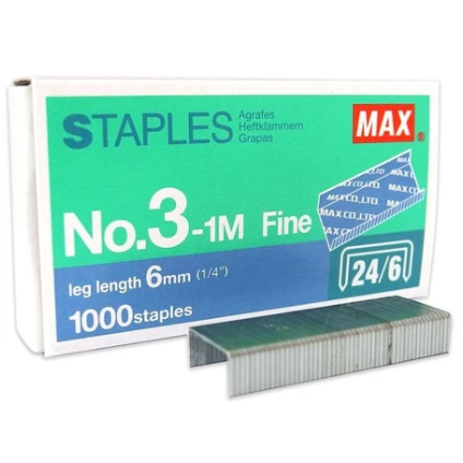 

(1pcs) Isi Staples Max no. 3 - 1M 24 / 6 Steples Hekter - Satuan Isi Stapler Max No. 3-1M