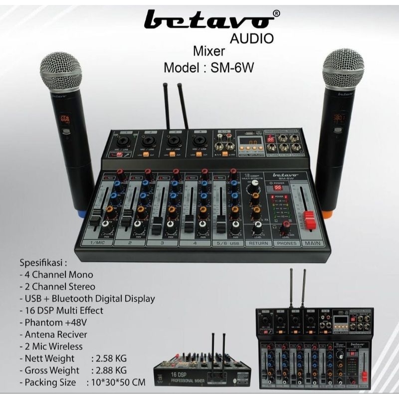 Mixer Audio BETAVO SM-6W Mixer + Mic Wireless  Original