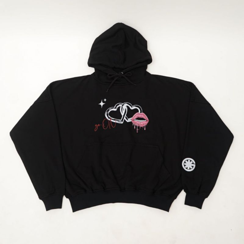 Hoodie boxy oversize | hoodie kiss love | oversize hoodie  black