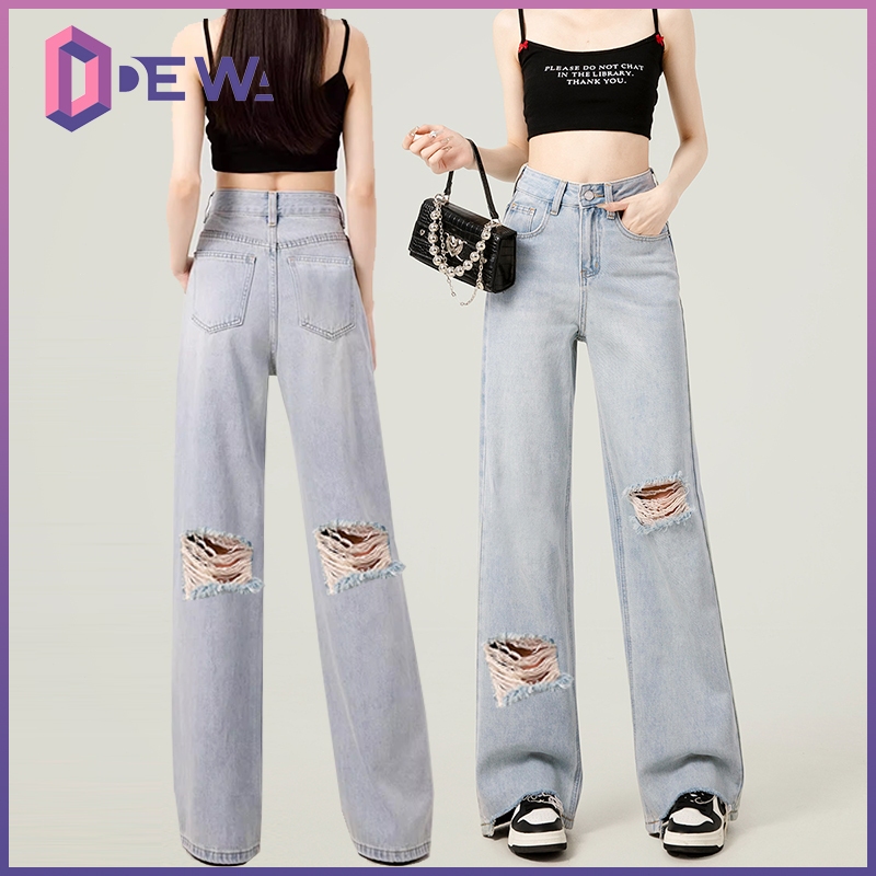 Celana Sobek Wanita Celana Kulot Jeans Import Ripped Jeans Wanita Baggy Wide Leg Jeans Korean Style