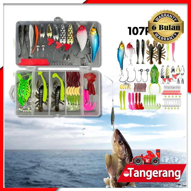 107pcs/box Umpan Pancing Ikan Set Umpan Casting Lure Fishing Bait Kit Umpan Casting