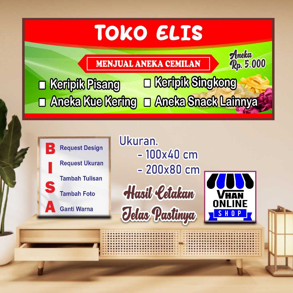 Cetak Spanduk Banner Jualan Keripik Atau Snack Makanan RIngan