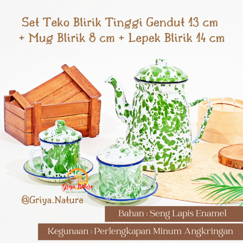 GRIYA NATURE [COD] Set Teko Blirik Tinggi 13cm + Mug Blirik 8cm + Lepek Blirik 14cm | Ceret | Teko E