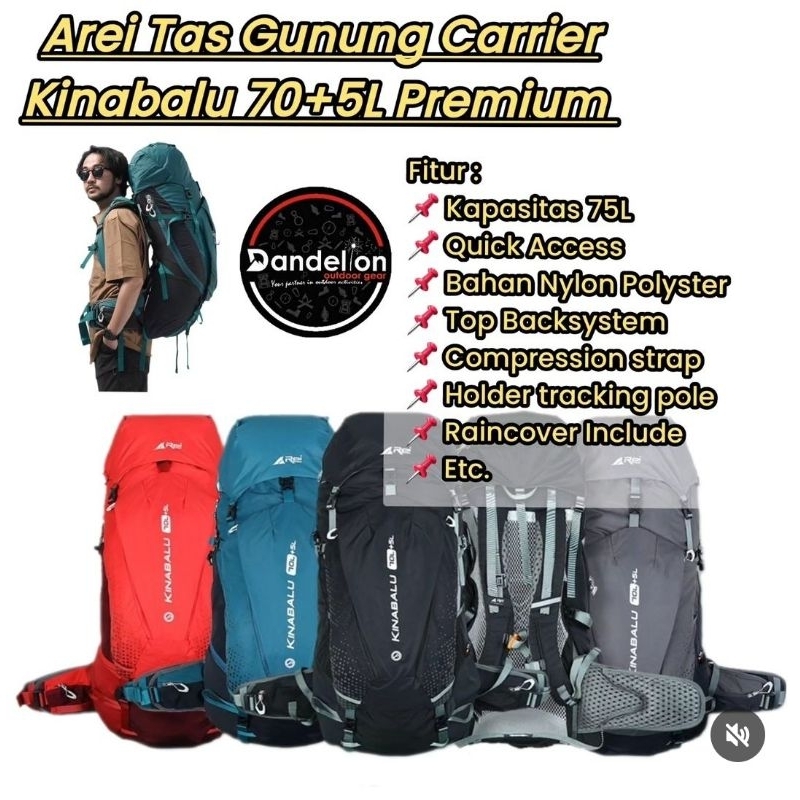 Arei Tas Gunung Carrier Kinabalu 70+5L Premiun