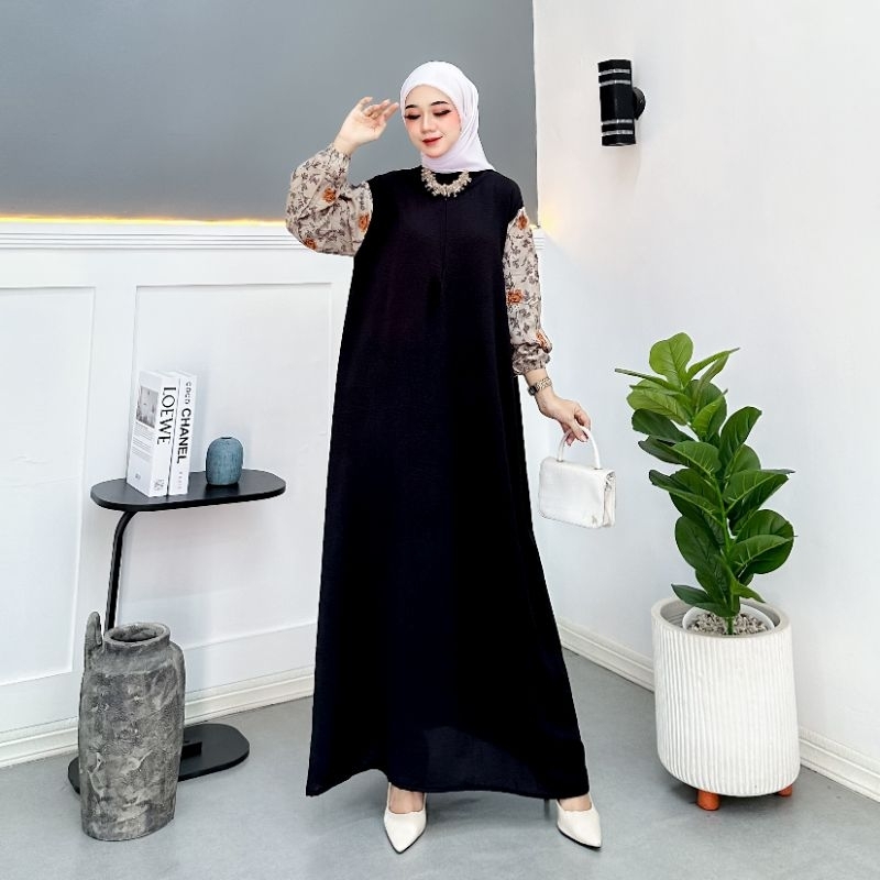 AISYA DREES GAMIS WANITA DEWASA CRINKLE MIX MOTIF RAYON