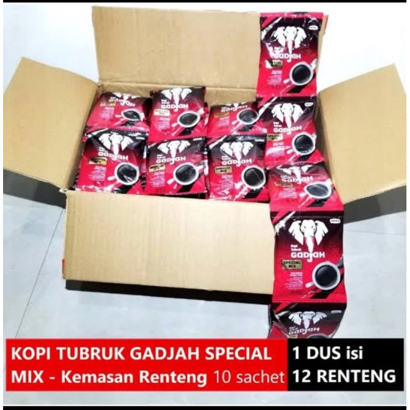 

Kopi Gadjah spesial mix kopi+gula 1 Dus isi 12rcg