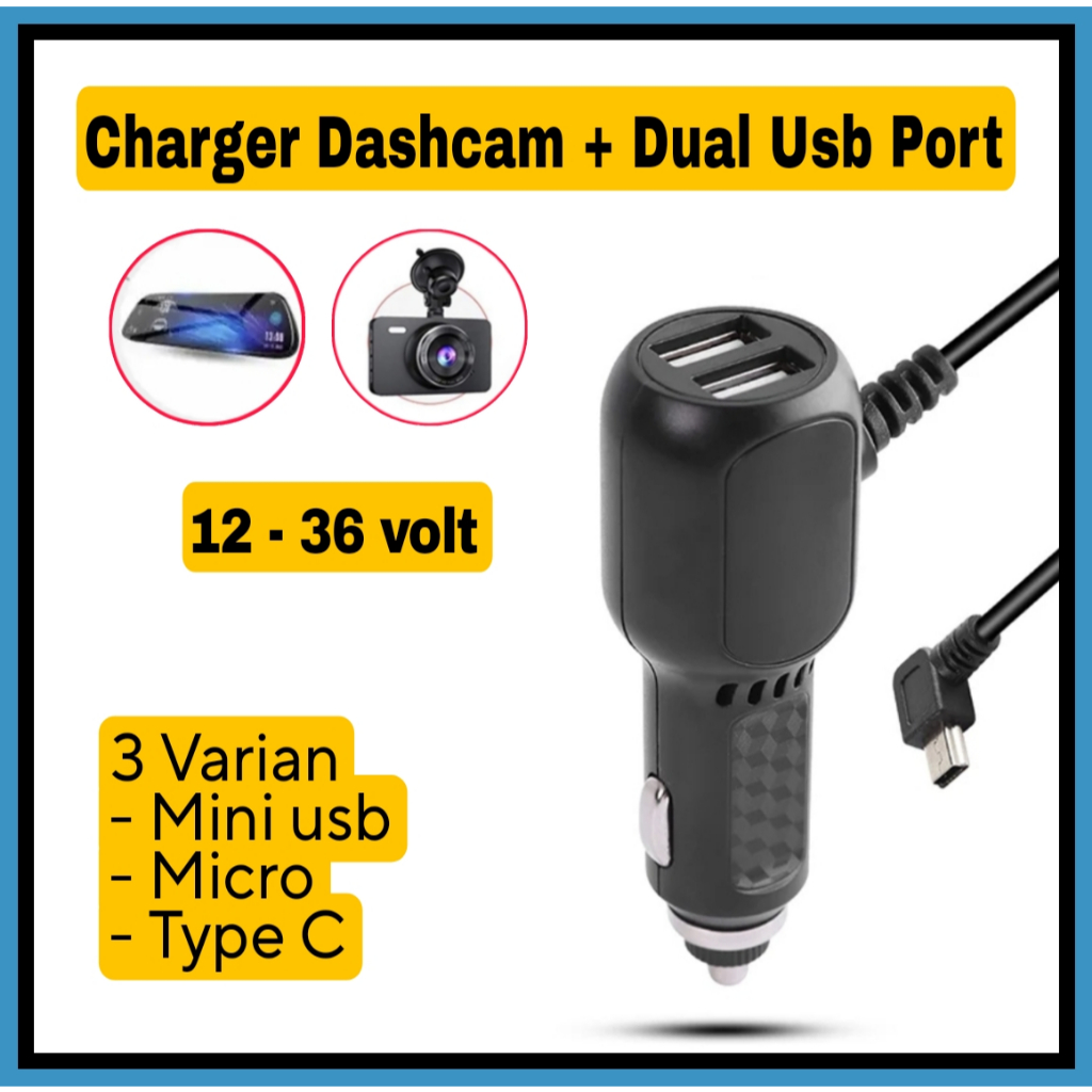 charger kamera mobil dashcam adaptor + dual usb port 528