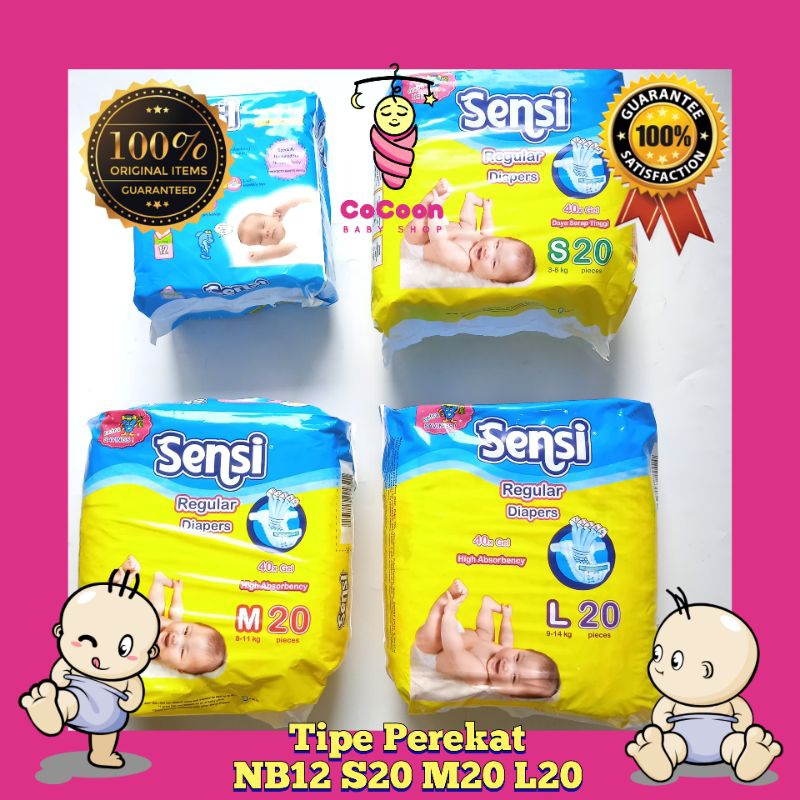Popok Perekat Bayi Sensi Dry Reguler Diapers NB12 NB52 S20 M20 L20