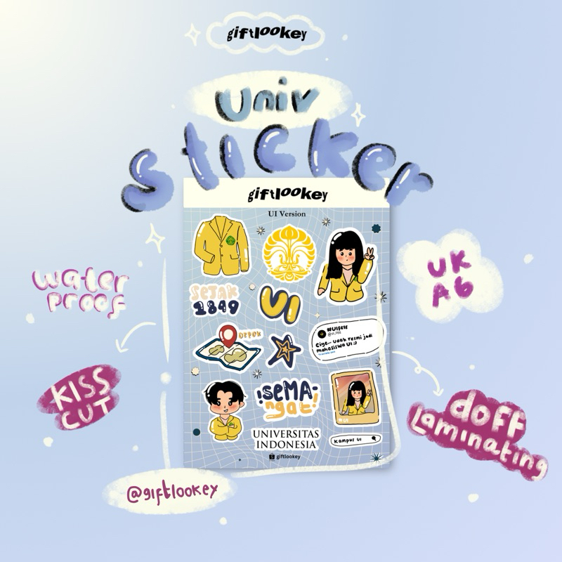 [UI] Sticker Universitas/Sticker Lucu/Sticker Aesthetic/Sticker Kiss Cut