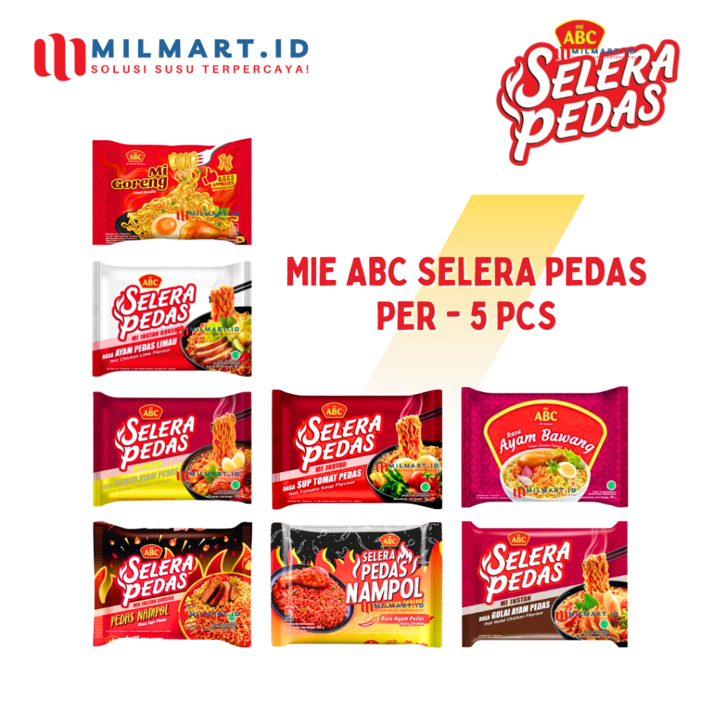 

5 PCS - ABC SELERA PEDAS NAMPOL MIE INSTAN NOODLES AYAM BAWANG MI GORENG