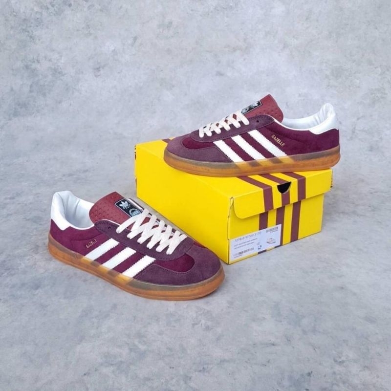 Sepatu Casual Gazelle Indoor Gucci Burgundy Velvet