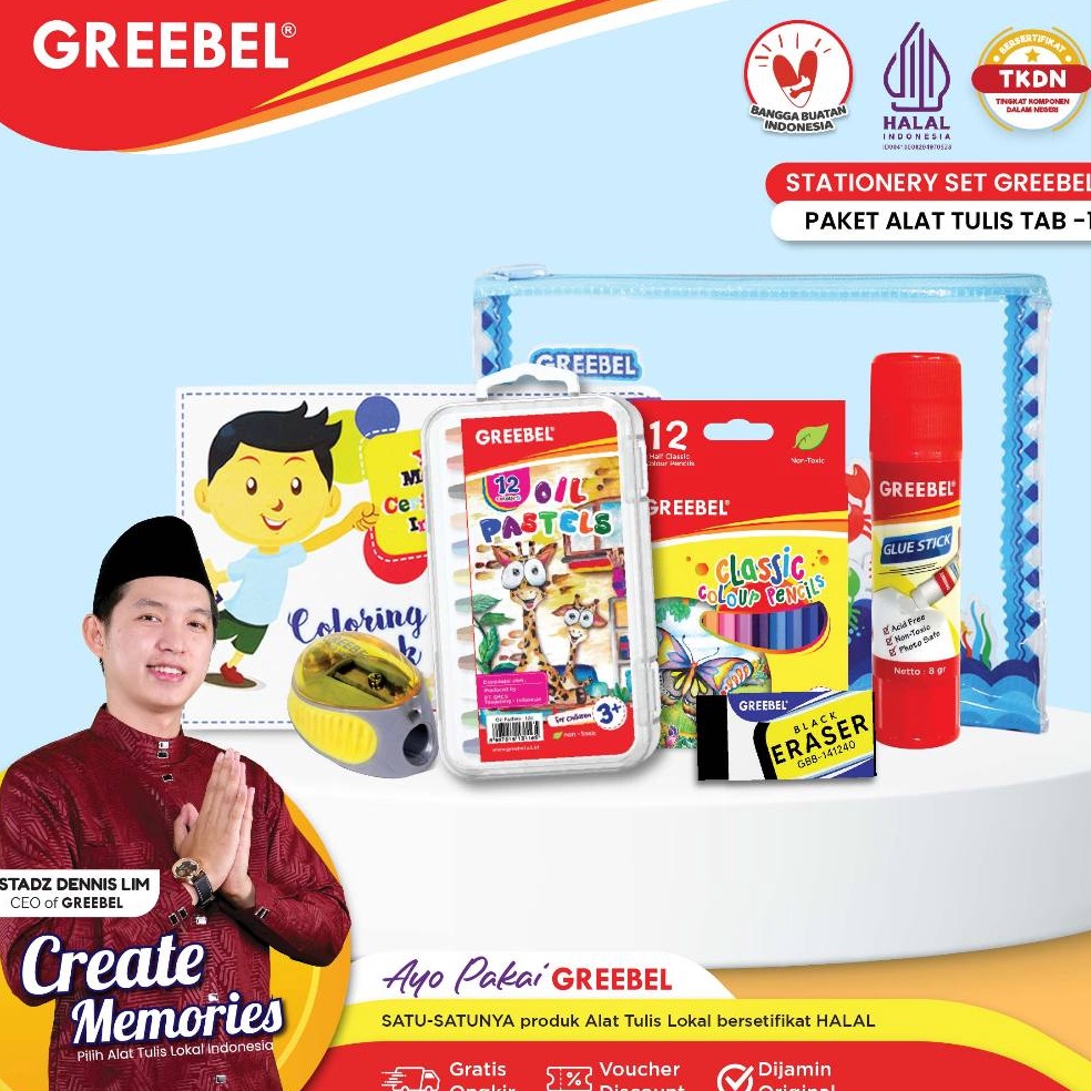 

Seller Resmi GREEBEL Paket Alat Tulis TAB1 Stationary Stationery Set alat tulis ATK krayon pensil warna pen penghapus anak