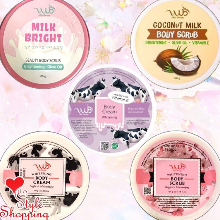 WUB Body Cream Bleaching Vit E Baccarat  Scrub Whitening Milk Bright Coconut 1gr ORI 1  Putih Ungu L