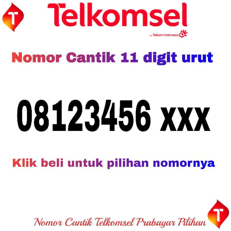 nomor cantik telkomsel simpati 11 digit 4G LTE - simpati urut 08123456 +6xx