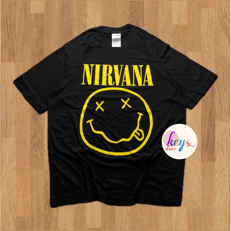 (FREE PAPPER BAG) TSHIRT NIRVANA SMILE KAOS NIRVANA YELLOW NIRVANA GRID