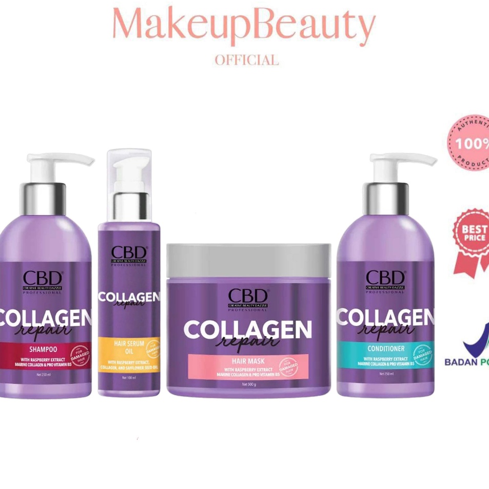 Paket Kejutan  CBD Collagen Repair Series Hair Mask  Shampoo  Conditioner  Serum Ungu