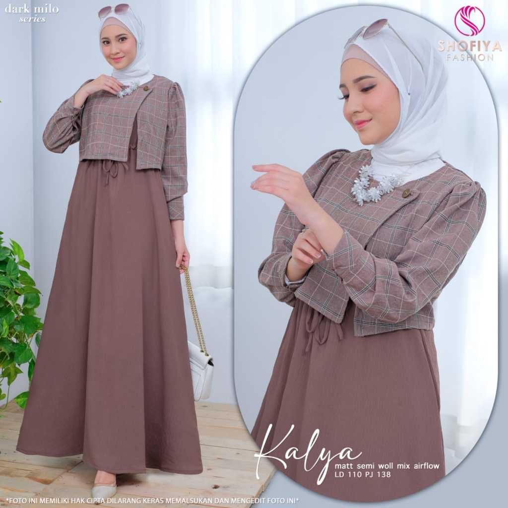 yf.fash - Dress Kombinasi Motif Polos Gamis Muslim Wanita Dewasa Simple Terbaru 2025