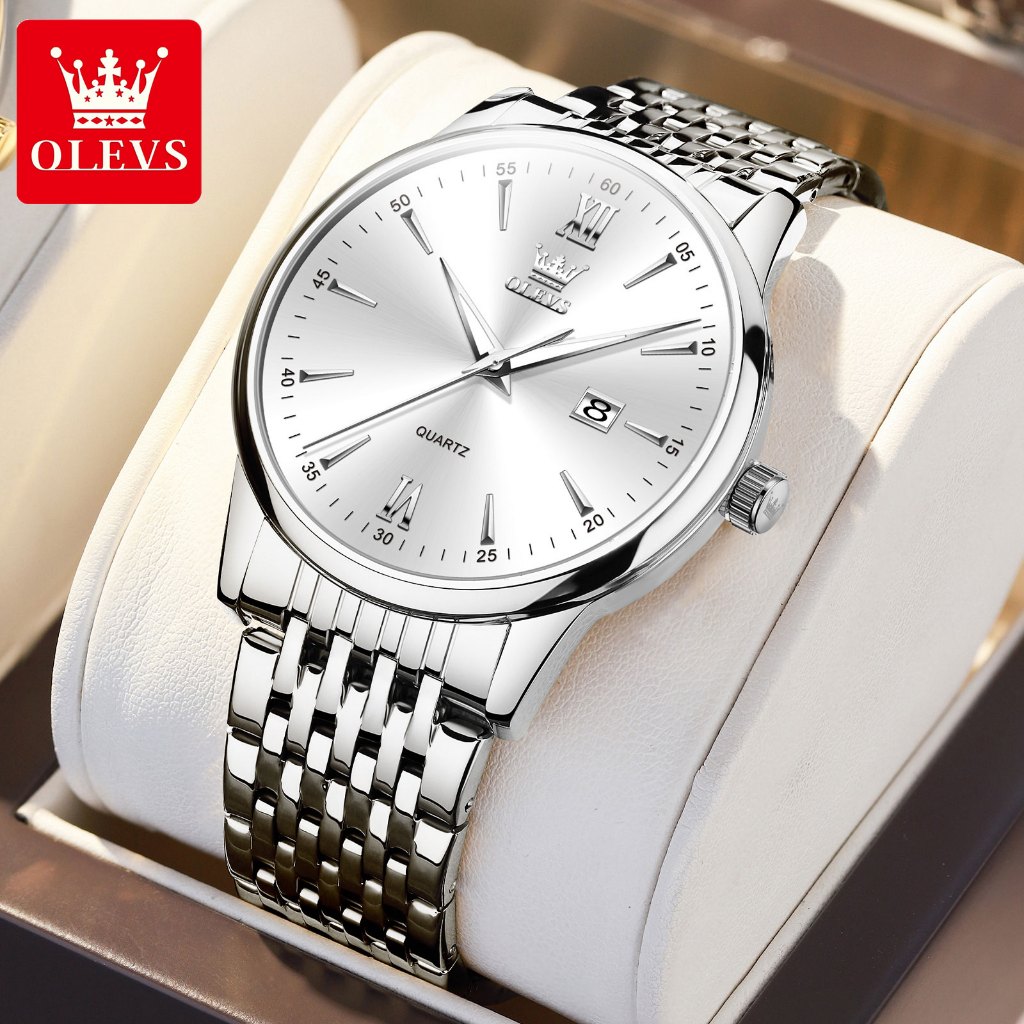 OLEVS Jam Tangan Pria Anti Air Original Elegan Analog Stainless Steel Casual Jam Tangan Pria Rantai