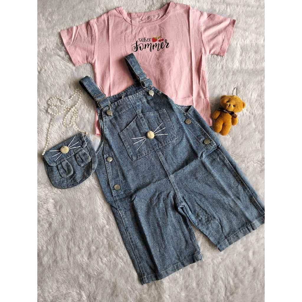 Baju Kodok Overall Jumpsuit Jeans Premium Anak Perempuan 6 - 10 tahun
