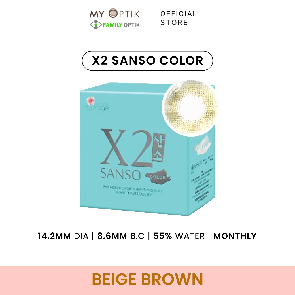 X2 Sanso Color Beige Brown  Monthly Softlens Warna