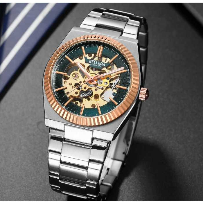 Jam Tangan Original Belleda 9542 Automatic Slim Stainless Steel Anti AIR 30 Meter Man Watch