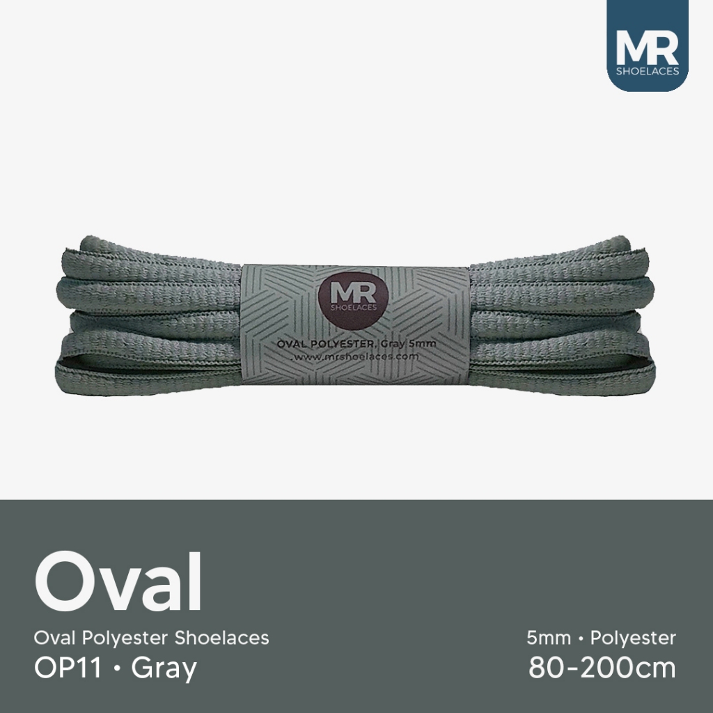 MR Shoelaces OP11 Abu-Abu (Gray) Tali Sepatu Polyester Oval 5mm - Panjang Tali 80cm 90cm 100cm 120cm