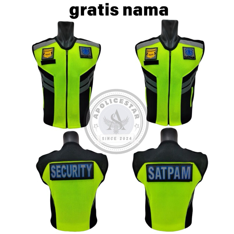 Rompi Security Satpam terbaru gratis bordir nama bahan tebal doublemesh