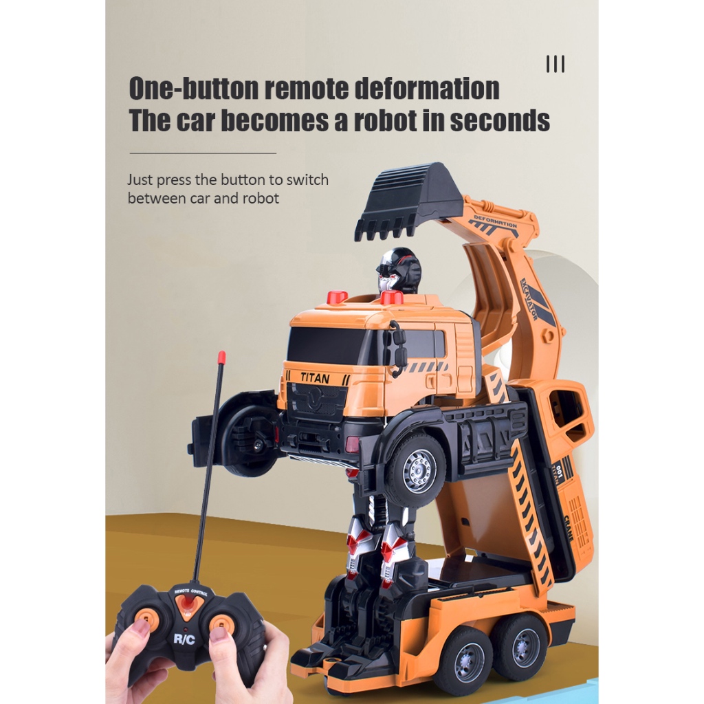 Mainan Remote Control Mobil Pemadam Kebakaran dan Truk Pengeruk Tanah yang bisa Berubah menjadi Robo