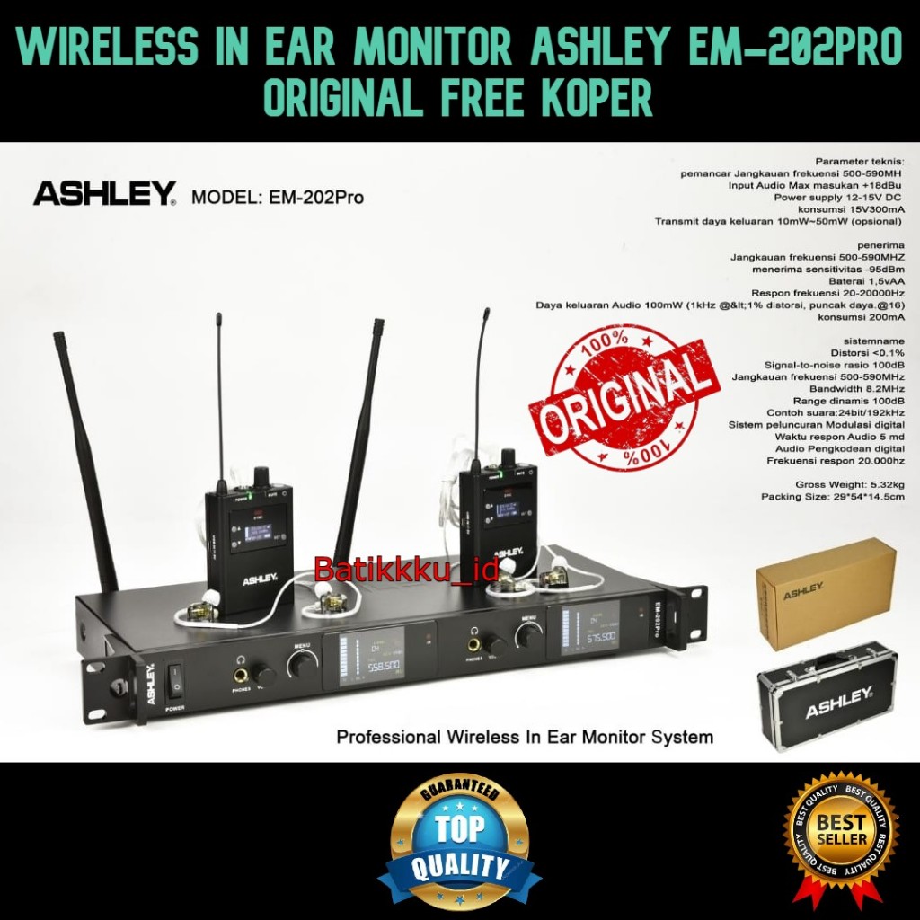 In Ear Monitor Wireless ASHLEY EM 202 PRO EM202 Pro Original Free Koper