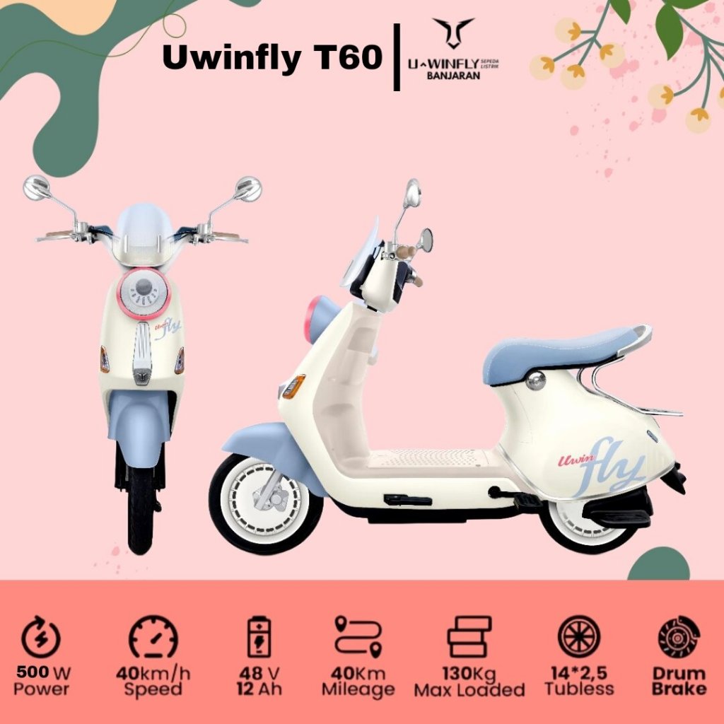 Sepeda Listrik Uwinfly T60 NFC | Sepeda Listrik dengan desain Classic ala Vespa Matic