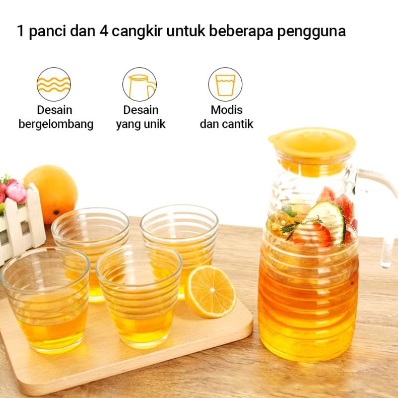 Jug Set 5pcs IDOLA AORA Teko Ceret Gelas 4 Pitcher Kaca Beling Minum Waterjug Teapot