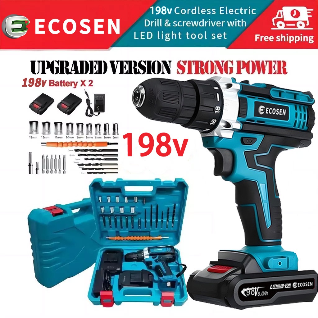 Mesin Bor Baterai Bor cas 198VF Bor Listrik Cordless Drill Battery 2 Battery