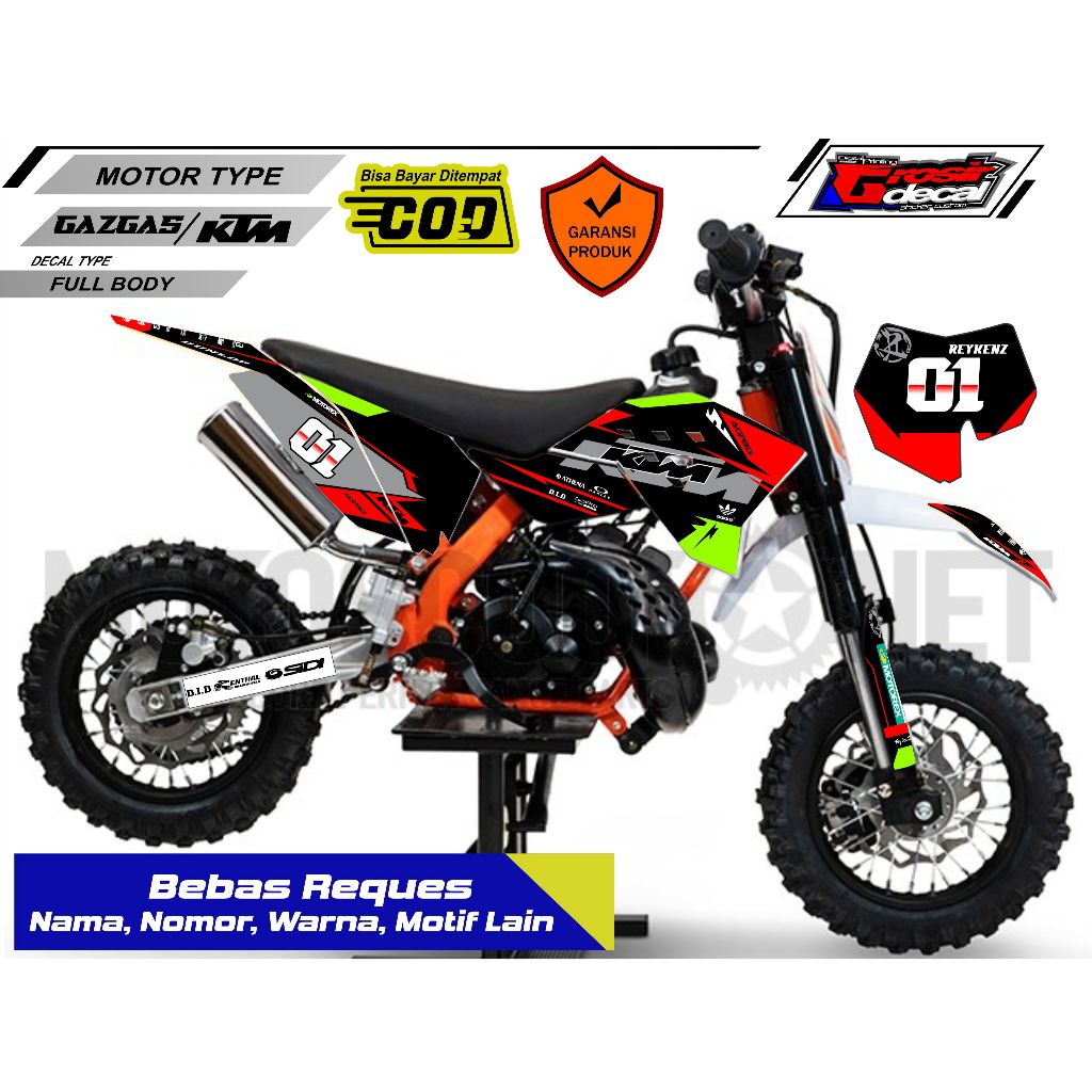 Sticker Decal Stiker Mini trail 50cc Gazgas / KTM / SSR Full Body Free Custom