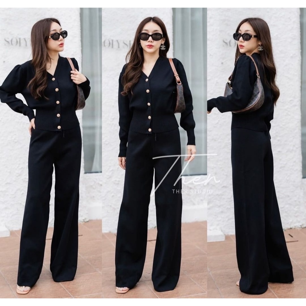 Hanolshop Setelan Cadra - Bahan Rajut - Atasan Celana Wanita - Setelan Wanita Terbaru