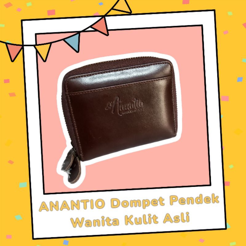 ANANTIO Dompet Lipat Pendek Wanita 2 Resleting Dompet Kulit Asli Made in Jogja