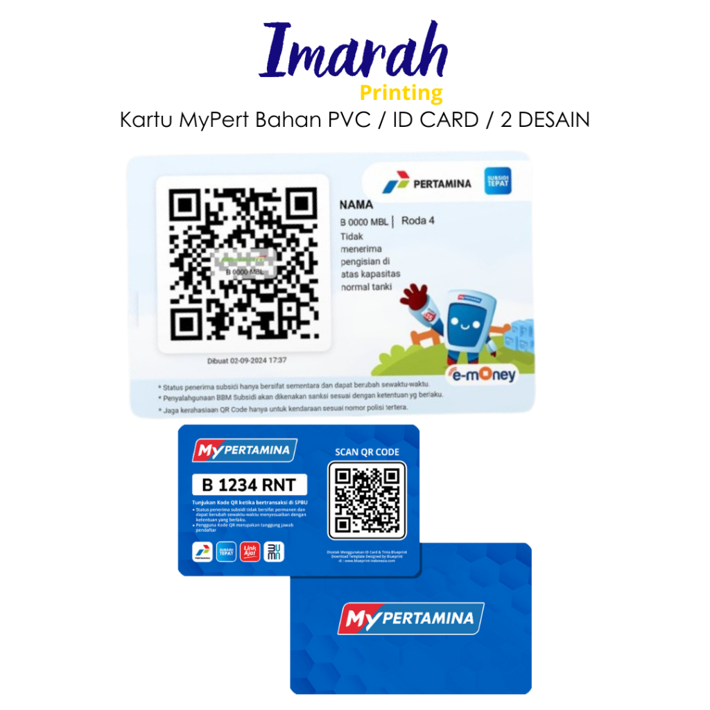 IMARAH - Cetak Kartu My Pertamina bahan Pvc tebal / cetak barcode pertamina/ Custom Foto/Gambar Mobi