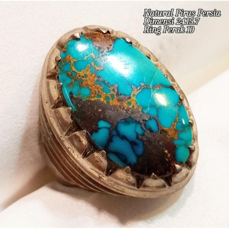 CINCIN PIRUS PERSIA BIRU URAT EMAS RING PERAK APIK HIGH GRADE