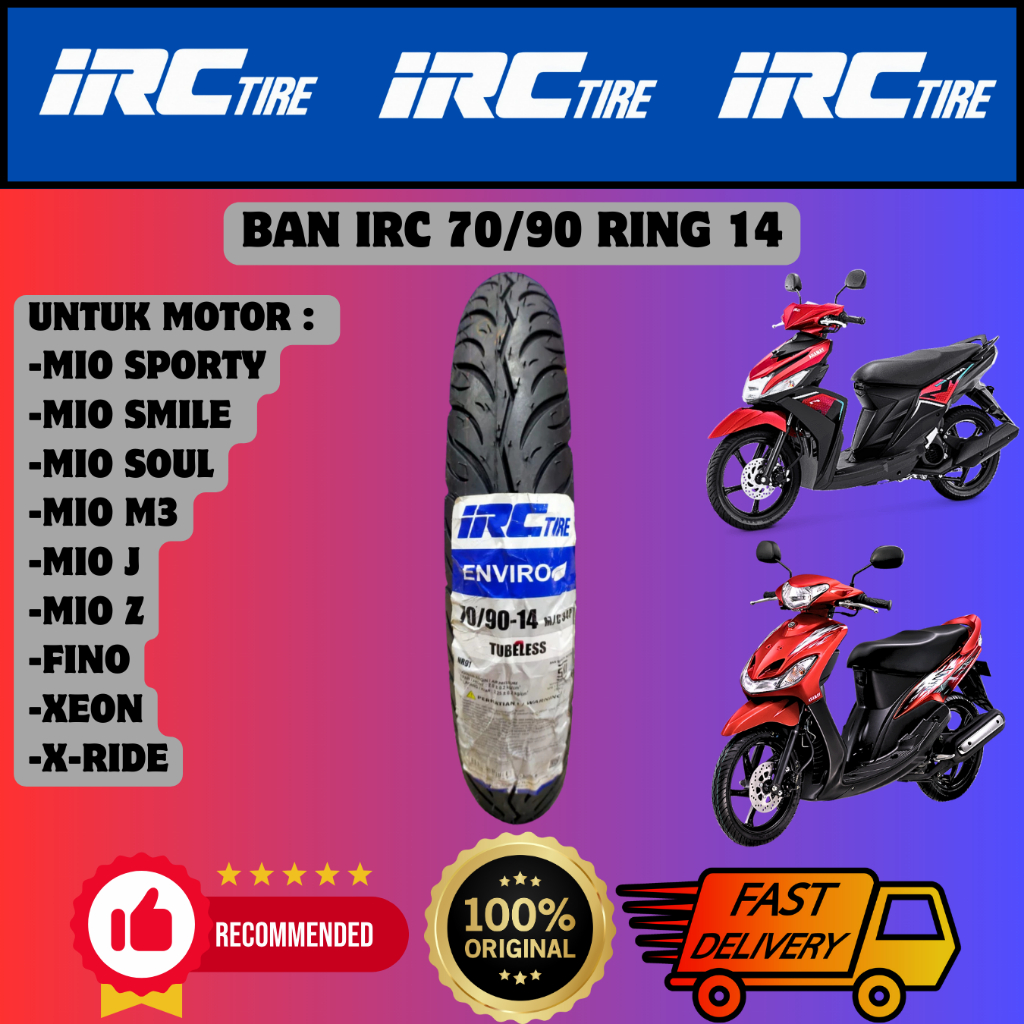 Ban Luar IRC ( 70 90 14 , 80 90 14 ) Tubeless untuk Ban Depan Atau Belakang Motor Yamaha Mio Sporty 
