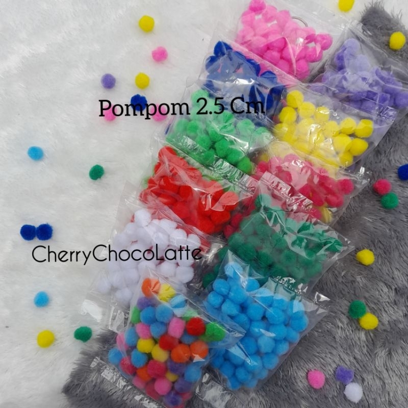 [ 50 Pcs ] Pompom Ukuran 2,5 cm / Pompom warna 2,5 cm / Pompom Warna-warni 2,5 cm / Pompom polos 2,5