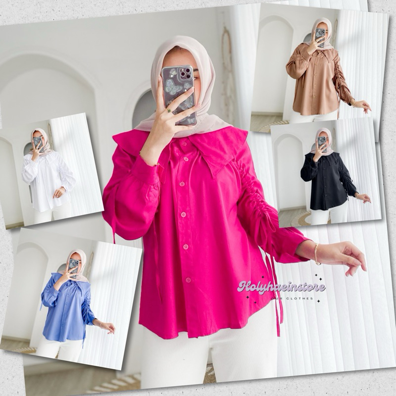 TAVISHA SHIRT SERUT - Holyhaeinstore Korean Shirt Blouse Serut Katun Twill Kemeja Casual Wanita